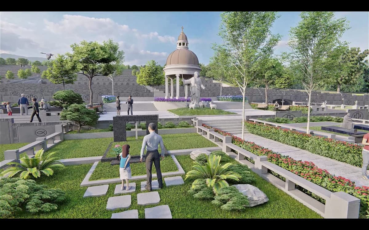 Pemandangan lahan pemakaman Lestari Memorial Garden Tangerang dengan lanskap hijau